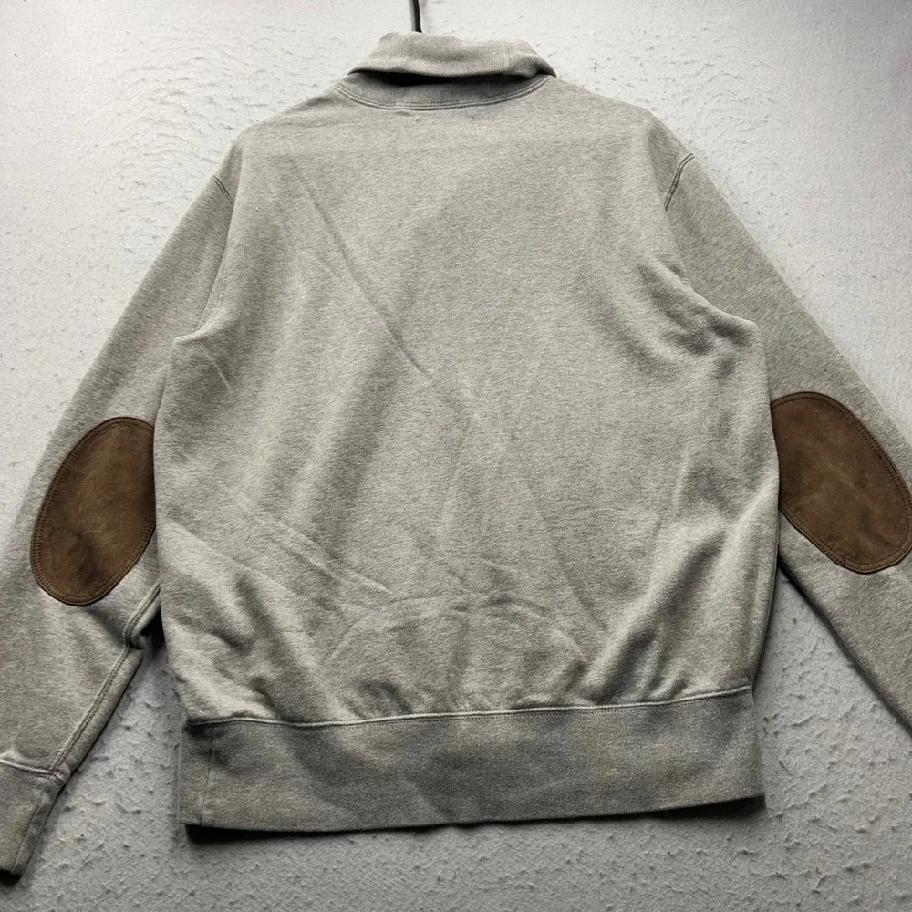 Polo Ralph Lauren Shawl Neck Sweatshirt Heather Gray Elbow Patches Mens Large